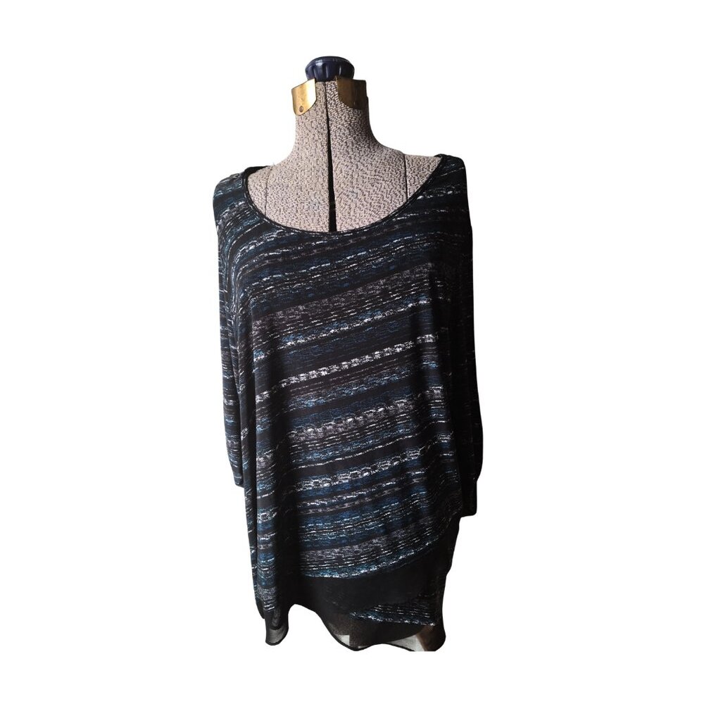 2X Plus Top Lily Morgan Black Teal Stretch Asymmetrical Comfy Soft 95% Poly
